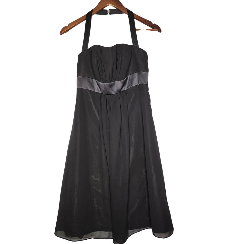 Alfred Angelo Midi Dress size 4 Black Halter Empire Waist Back Zip Lined Chiffon